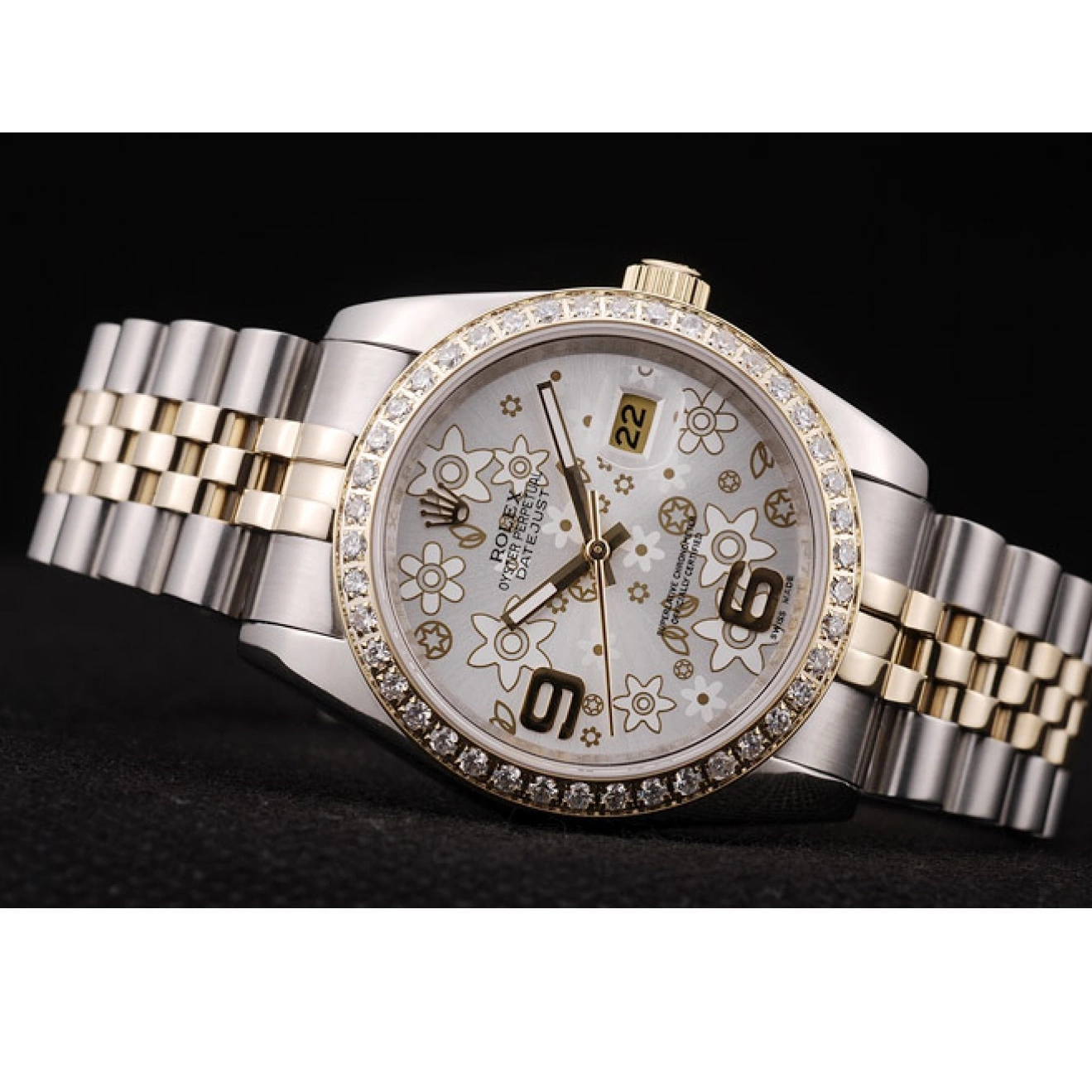 Rolex copies cheap Stainless Flowers Dial Rolex Steel Diamonds Case Silver Plated Brushed DateJust 0820